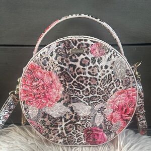 Brahmin Floral Pink Floral and Leopard Print Crossbody Bag